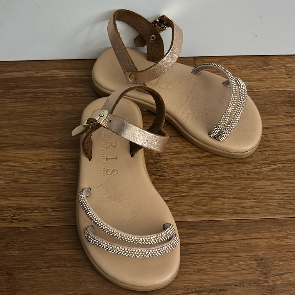 Iris Toddler Girl Handmade Rose Gold Genuine Greek Leather Sandals Size 9 / 25